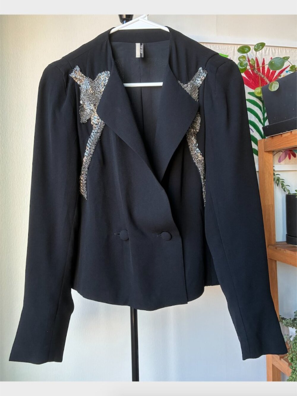 Top Shop Black Blazer with Beaded Top with Tuxedo Buttons - Size US 4/ EU 36